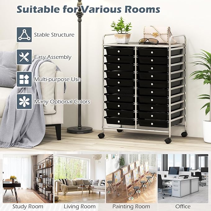 Happygrill 20-Drawer Organizer Cart Tools, Mobile Utility Storage Cart - Image 7