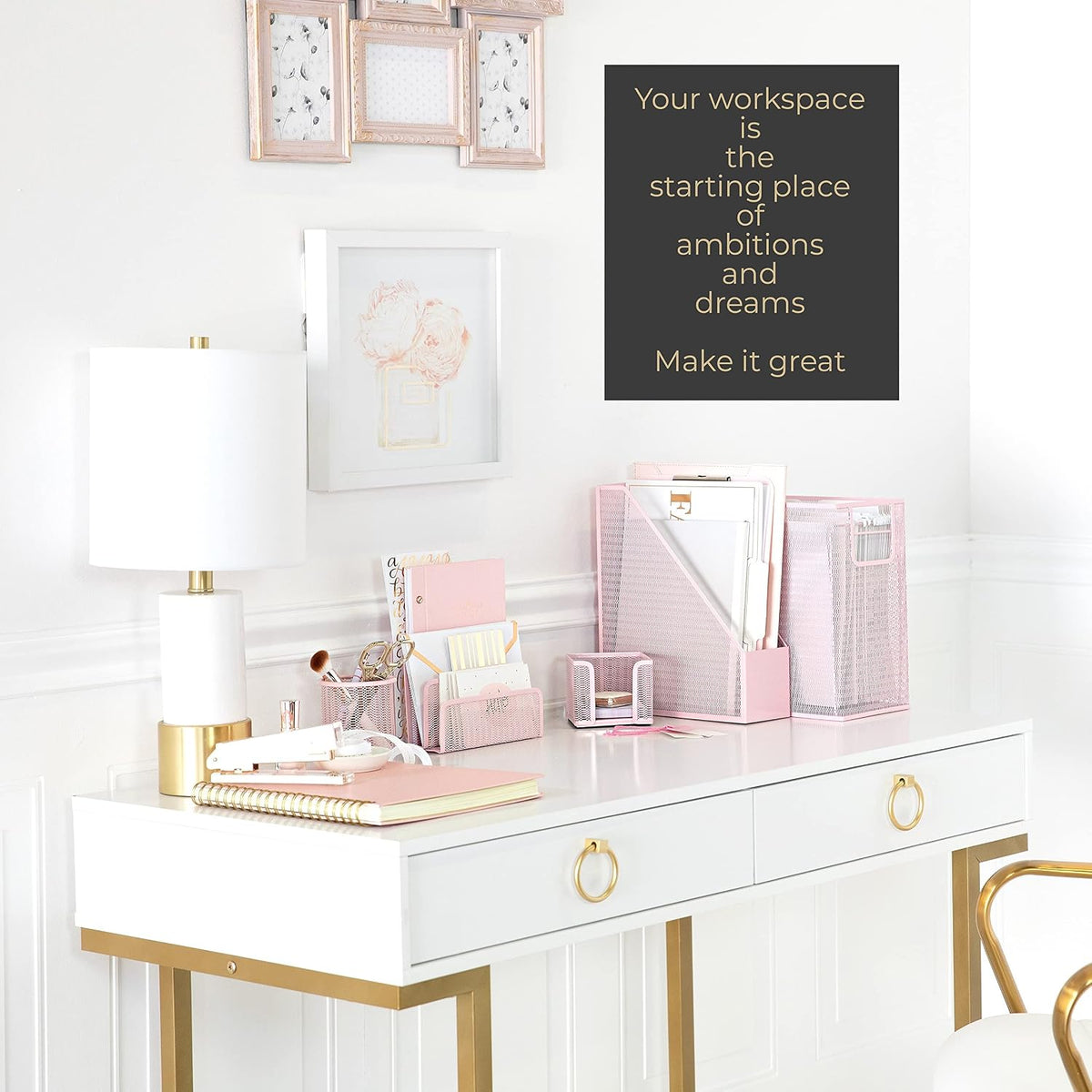 BLU MONACO | Pink Desk Organizer Set | 5 Piece Metal Office Desk Organizer wi...