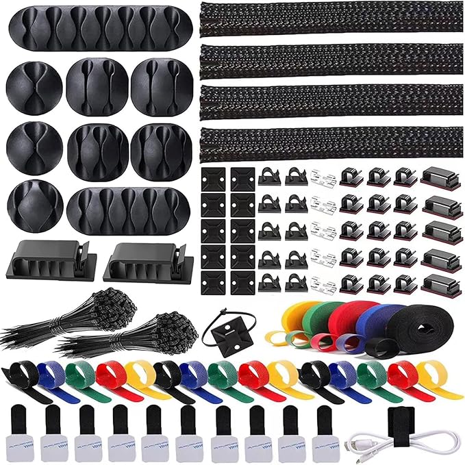 ELII 300PCS Cable Management Kit, 4 Cable Sleeve 35 Cable Clips by OfficeArtCraftsProducts