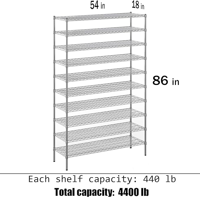Regal Altair 18" Deep x 54" Wide x 86" Height Wire Shelving Kit | 10-Tier | NSF - Image 3