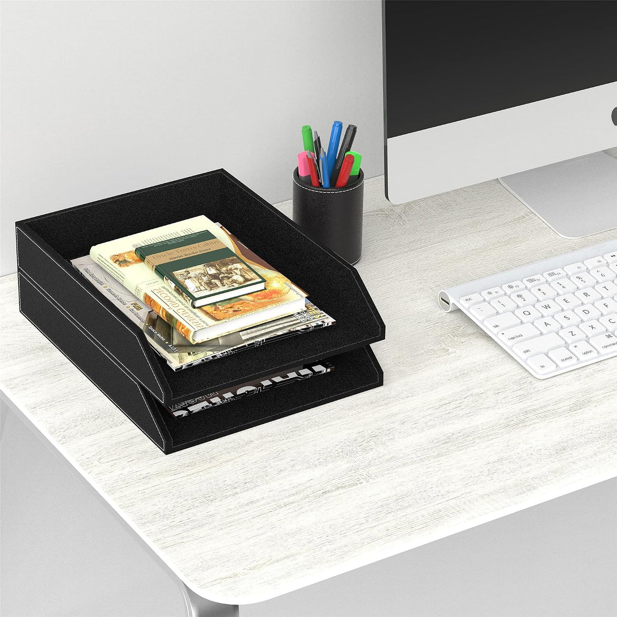 Leather Letter Tray, Thipoten Stackable Desk Organizer Holder for Office Supp...
