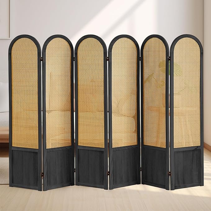 Asnefeli Room Divider 4 Panels, Folding Privacy Screen, Foldable Wood Rattan - Image 8