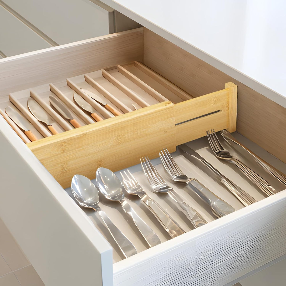 VaeFae 6 Pack Bamboo Drawer Dividers, 4" High Adjustable 11.9-17.1"...
