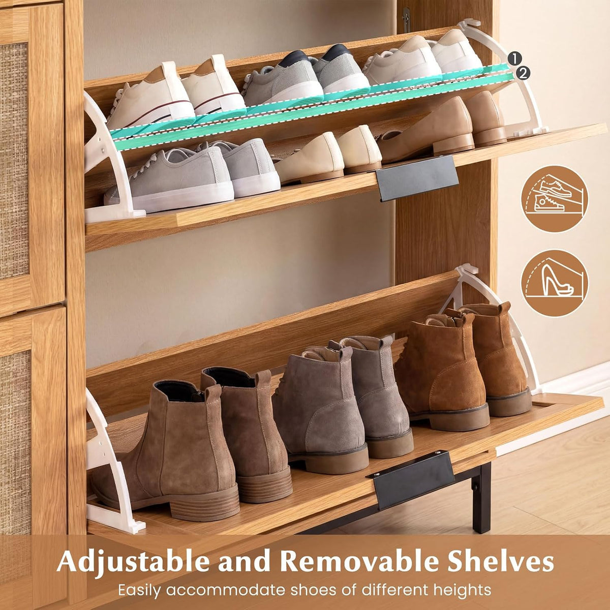 GIANTEX Slim Shoe Storage Cabinet with 4 Flip Drawers & 2 Open Compartments