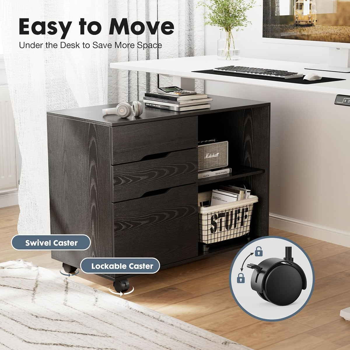 dumos 3 drawer rolling file cabinet, wood printer, package contents