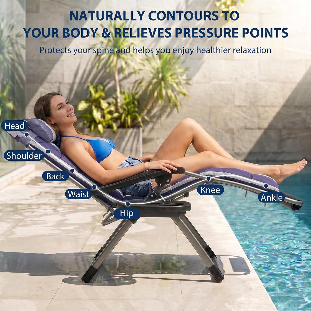 HOMSHADE 33 Inch XXL Oversized Zero Gravity Chair,Support 500LBS,Blue&White