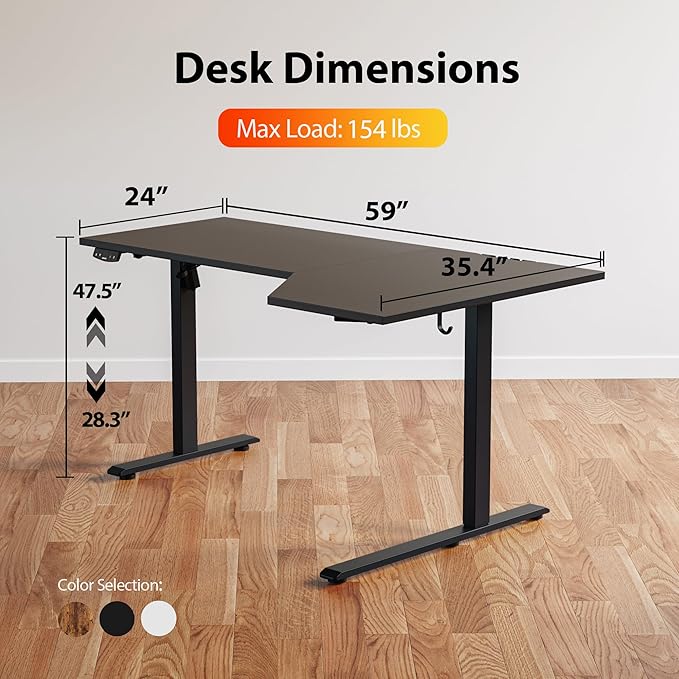 Agilestic Electric Standing L-Shaped 59 Inches Height Adjustable Desk, Sit and - Image 3
