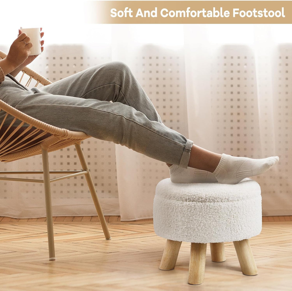 OGEMXU Ottoman Foot Stool, Small Ottoman with Storage,Round Storage Ottoman w...
