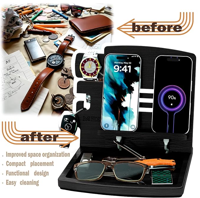 MED Wood Phone Docking Station – Nightstand Desk Organizer - Image 2