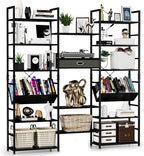 NUMENN Triple Wide 6 Tier Bookshelf, Adjustable Rustic Industrial Style Book by NUMENN