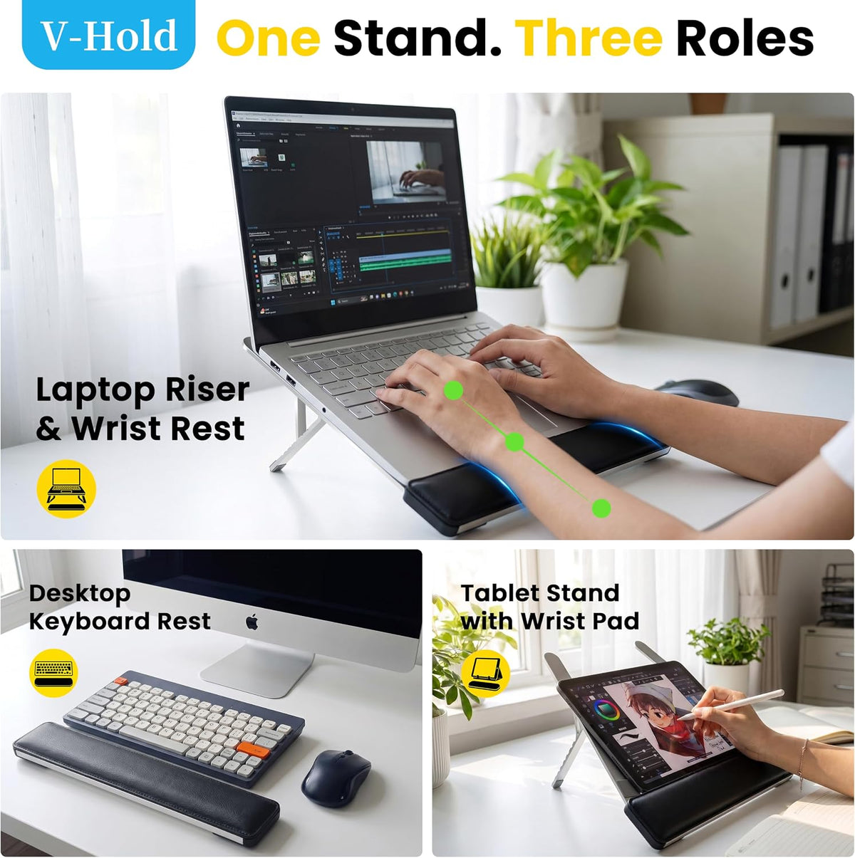 Laptop Stand for Desk, Adjustable Laptop Riser with Wrist Rest