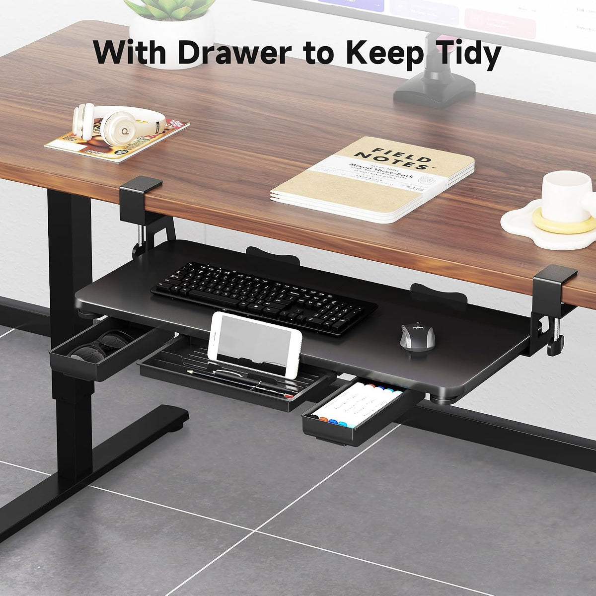 XINLEI Keyboard Tray Under Desk with Storage Drawer Large C-Clamp 26.7”(31” I...