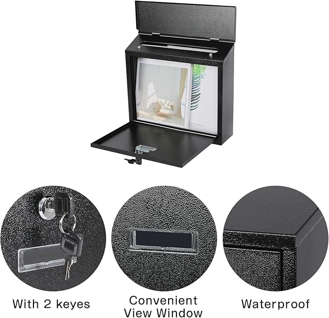 xydled Mail Boxes with Key Lock, Locking Mailbox Wall Mounted, Security Mailbox - Image 3