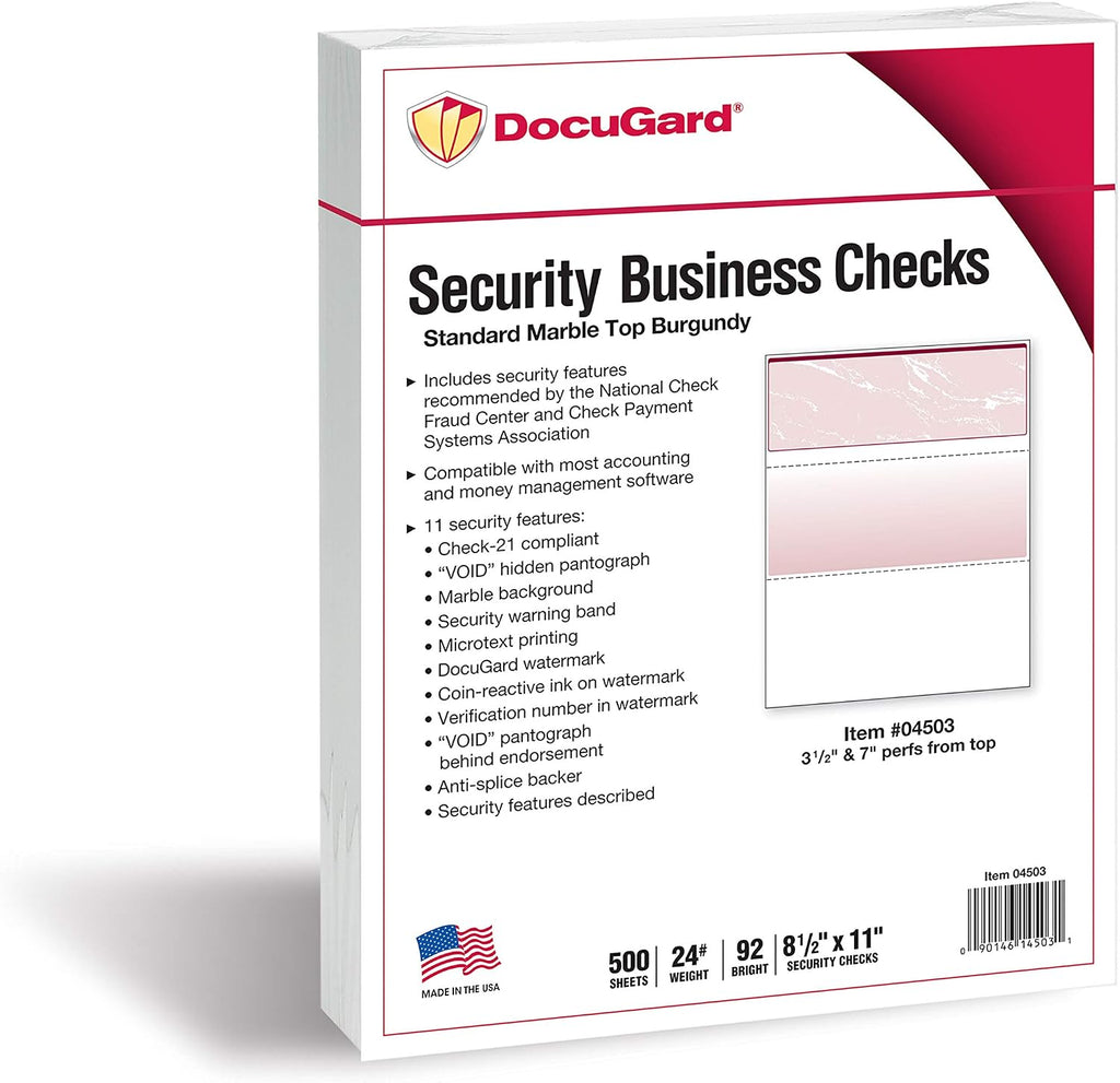 docugard standard burgundy marble top high security check shown in use