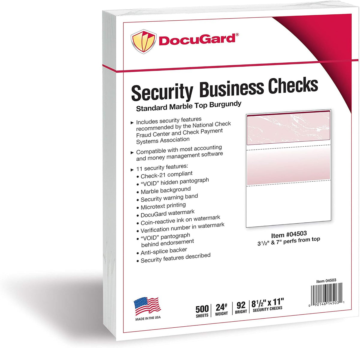 docugard standard burgundy marble top high security check shown in use