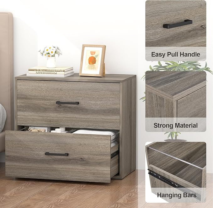 FATIGOS 2 Drawer File Cabinet, Wood Lateral File Cabinet, Wide Filing Cabinets - Image 5