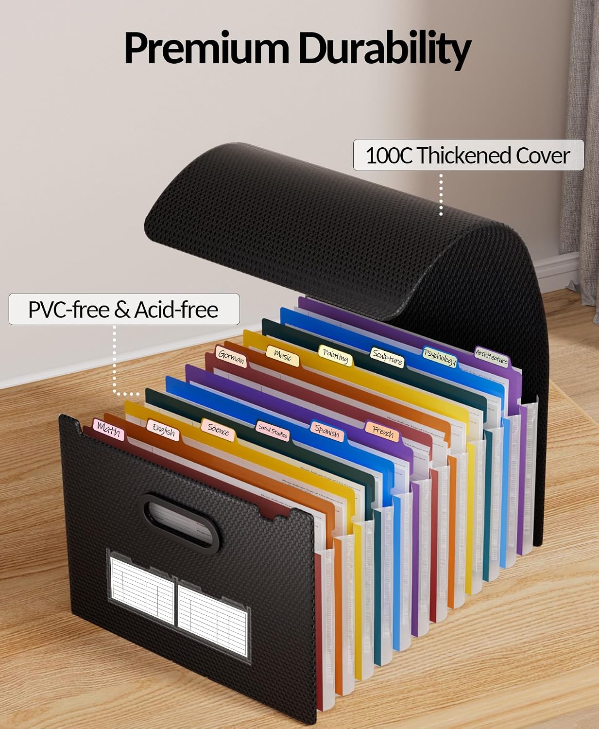 Sooez Accordion File Organizer, 13-Pocket Expanding File Folder Letter Size | Deeper 13-Pocket Keep Index Tabs Visible, Thickened Cover, Monthly Bill Paper Receipt Document Organizer, Home Office School
