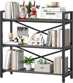 Homeiju 3 Tier Bookshelf 31.49" Width, Wood and Metal Etagere Bookcase by Homeiju