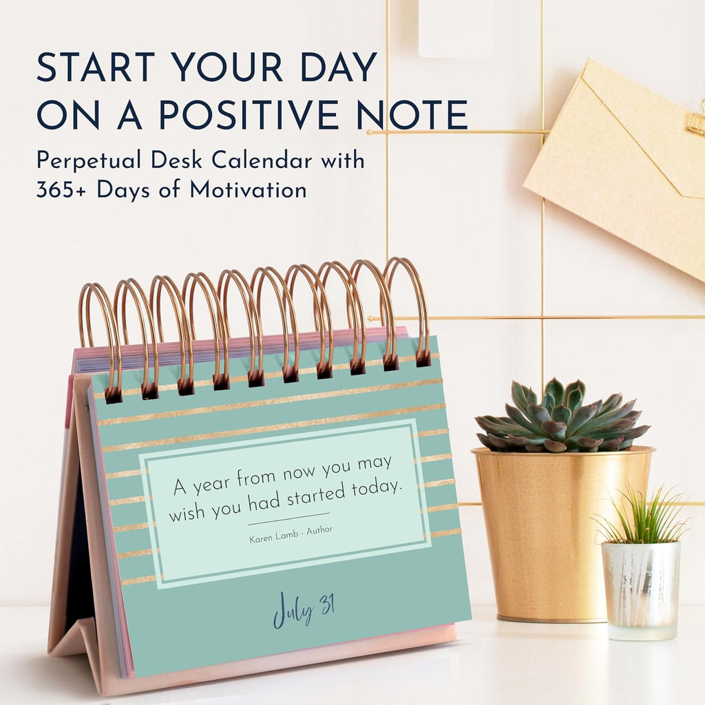 Pink Motivational Desk Flip Calendar with 366 Daily Affirmations for Women | Inspirational Perpetual Desk Calendar, Positive Affirmations & Quotes, Girl Boss Pink Office Decor, Reflection Prompts
