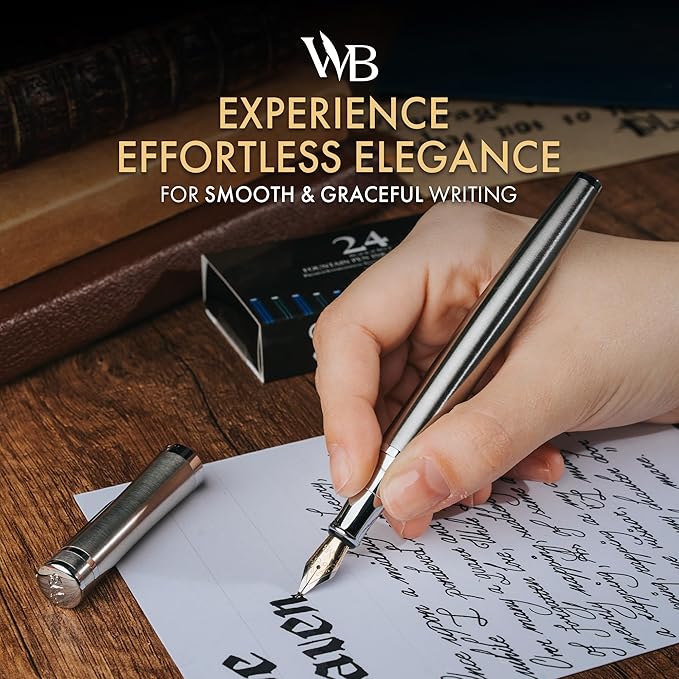 Wordsworth & Black Fountain Pen Set, Bent Nib, Includes 24 Pack Ink Cartridges - Image 2