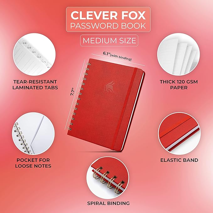 Clever Fox Password Book Spiral – Internet Address & Password Organizer - Image 2