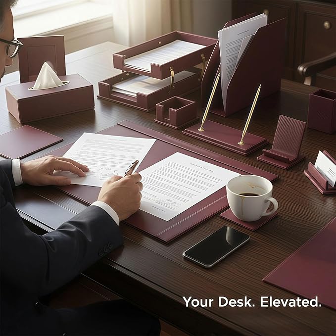 RitPin Desk Set，11-Piece Leather Desk Organizer Set, Executive Office - Image 6