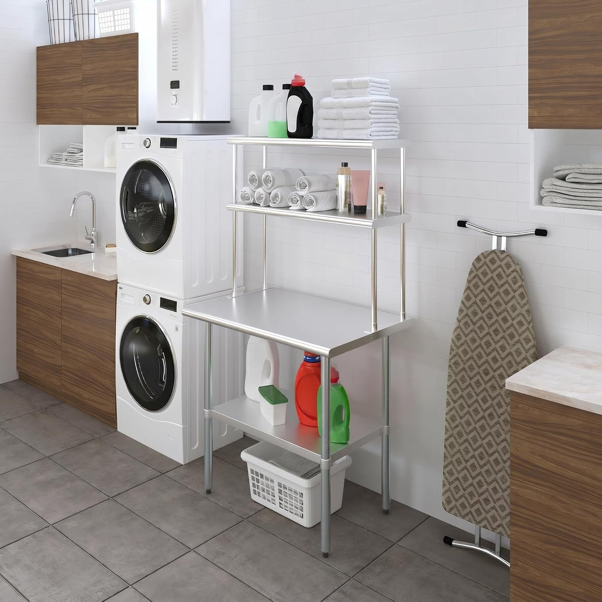 AmGood 36 in. Long x 12 in. Deep Double Tier Overshelf - Stainless Steel Tabl...