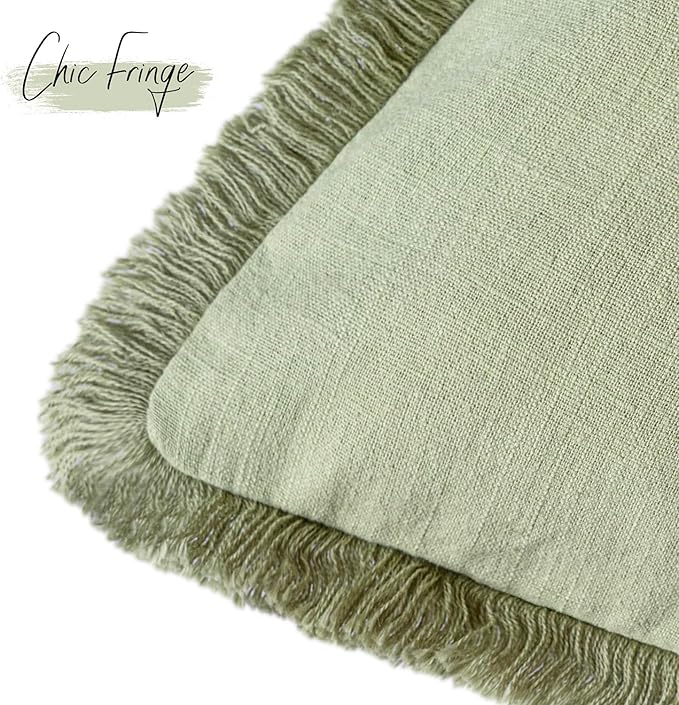 Foindtower Set of 2 Decorative Linen Fringe Throw Pillow Covers Boho Farmhouse - Image 3