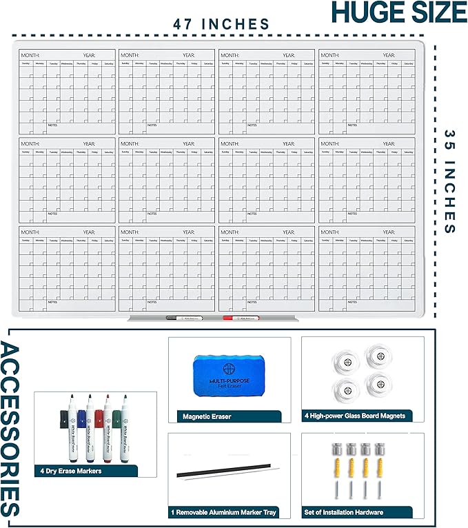 J&J worldwide Glass Whiteboard Yearly Calendar - Image 6