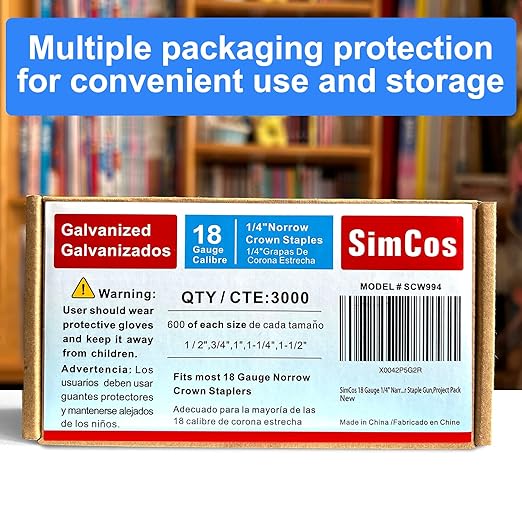 SimCos 18 Gauge 1/4" Narrow Crown Staples, Galvanized Assorted Sizes - Image 4