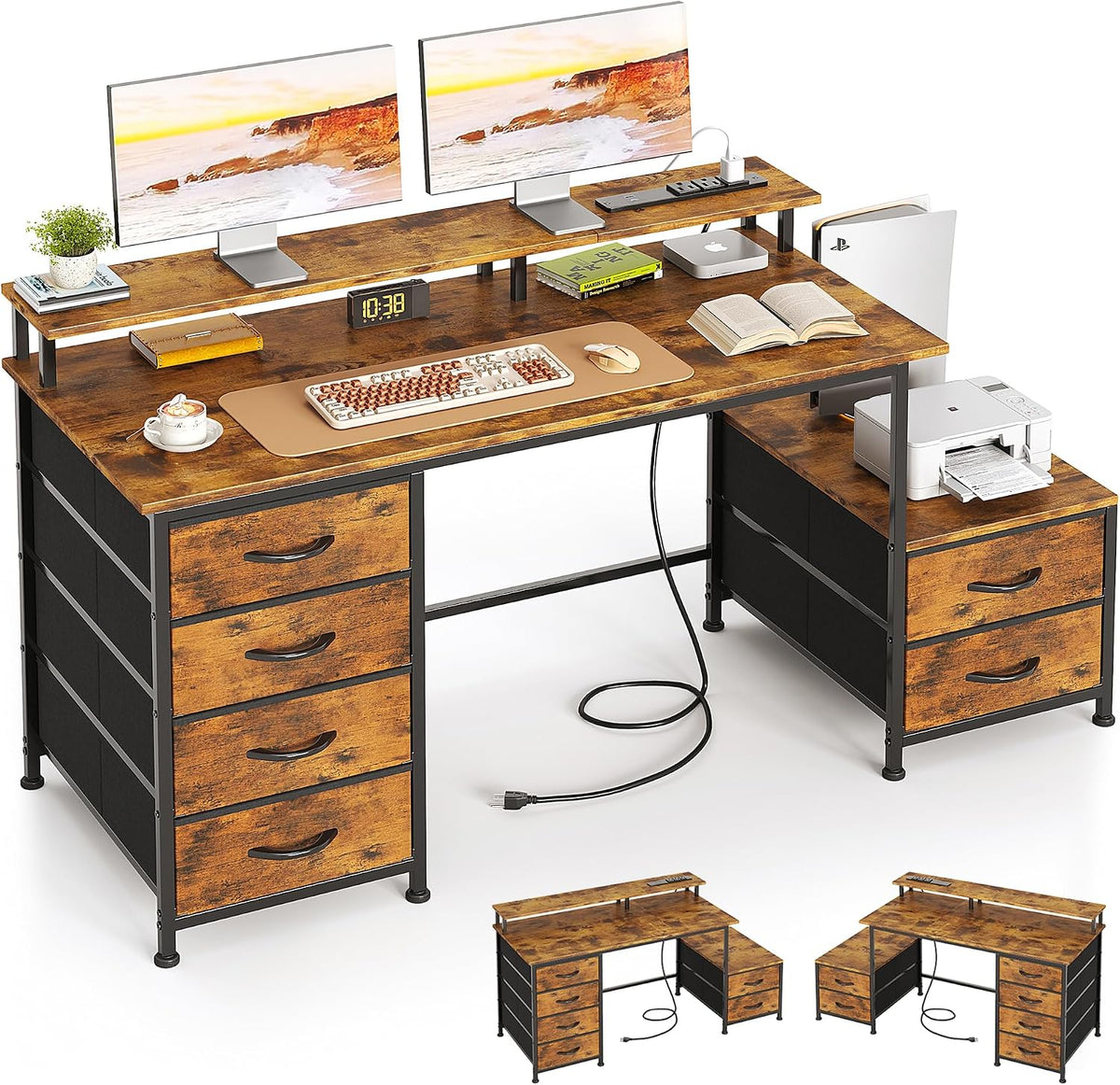 52 Inch Office Desk with 6 Drawers and Printer Space for Storage, Reversible ...