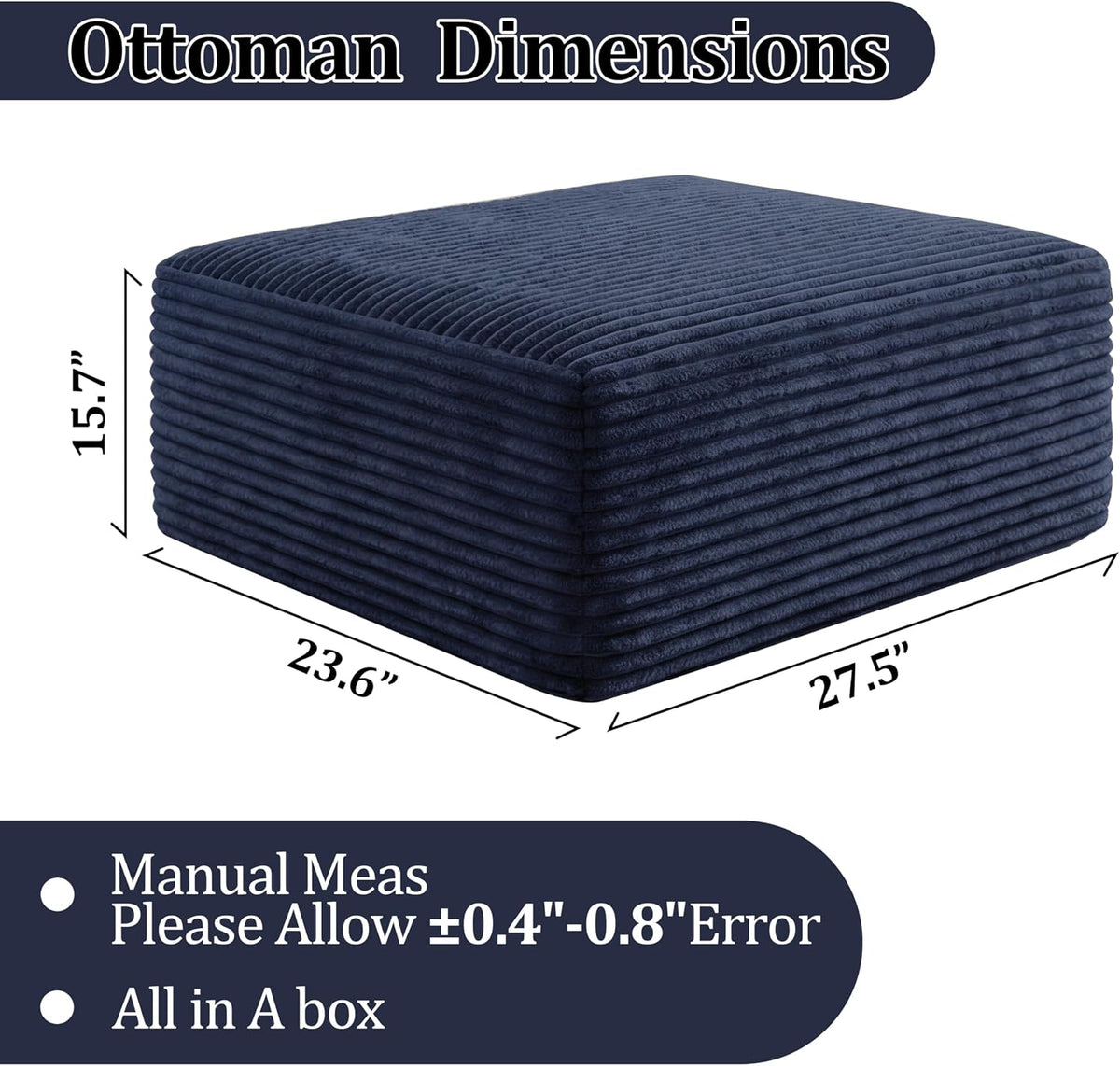 Boneless Ottoman, Modern Corduroy Cloud Foot Rest Foam Support, Oversized Mod...