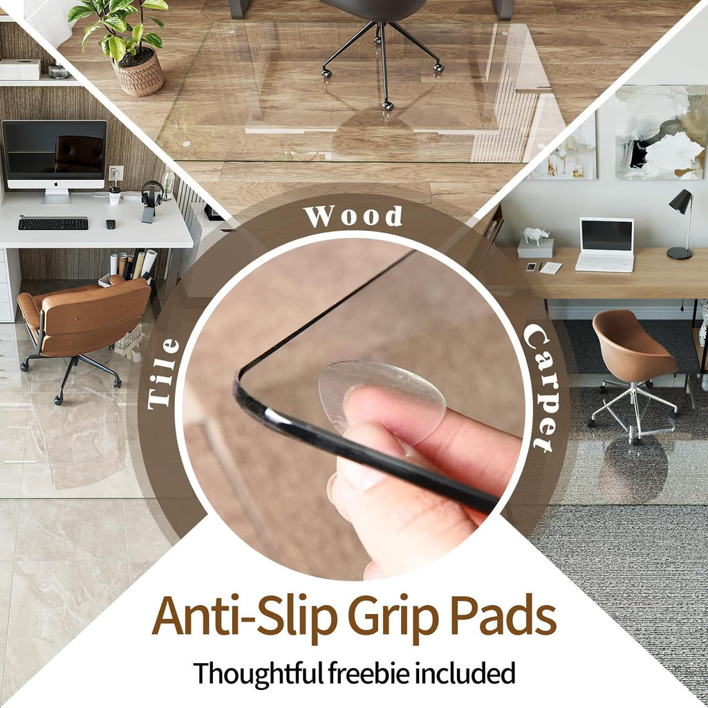 Koonmi Tempered Glass Chair Mat 50"x30" - Premium Office Chair Mat for Hardwood Floors & Low-Pile Carpet with 4 Non-Slip Pads - Thick Scratch-Resistant Surface