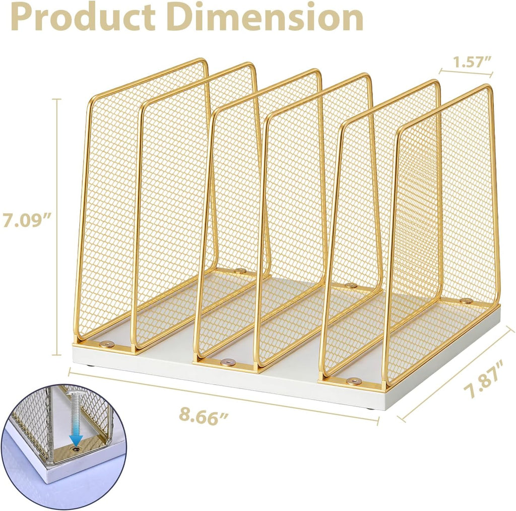 leketree gold desk file organizer, 5-section upright file, package contents