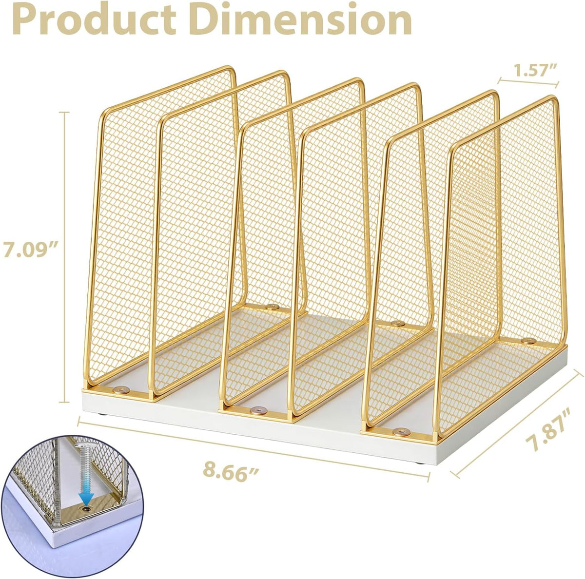 LEKETREE Gold Desk File Organizer, 5-Section Upright File Sorter, Vertical Fi...