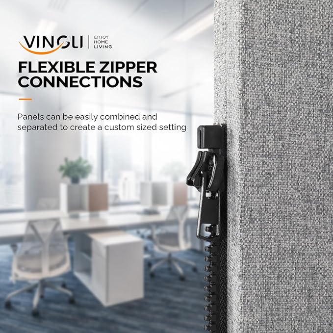 VINGLI Room Divider Screen, Freestanding Privacy Partition Wall, Zipper - Image 3