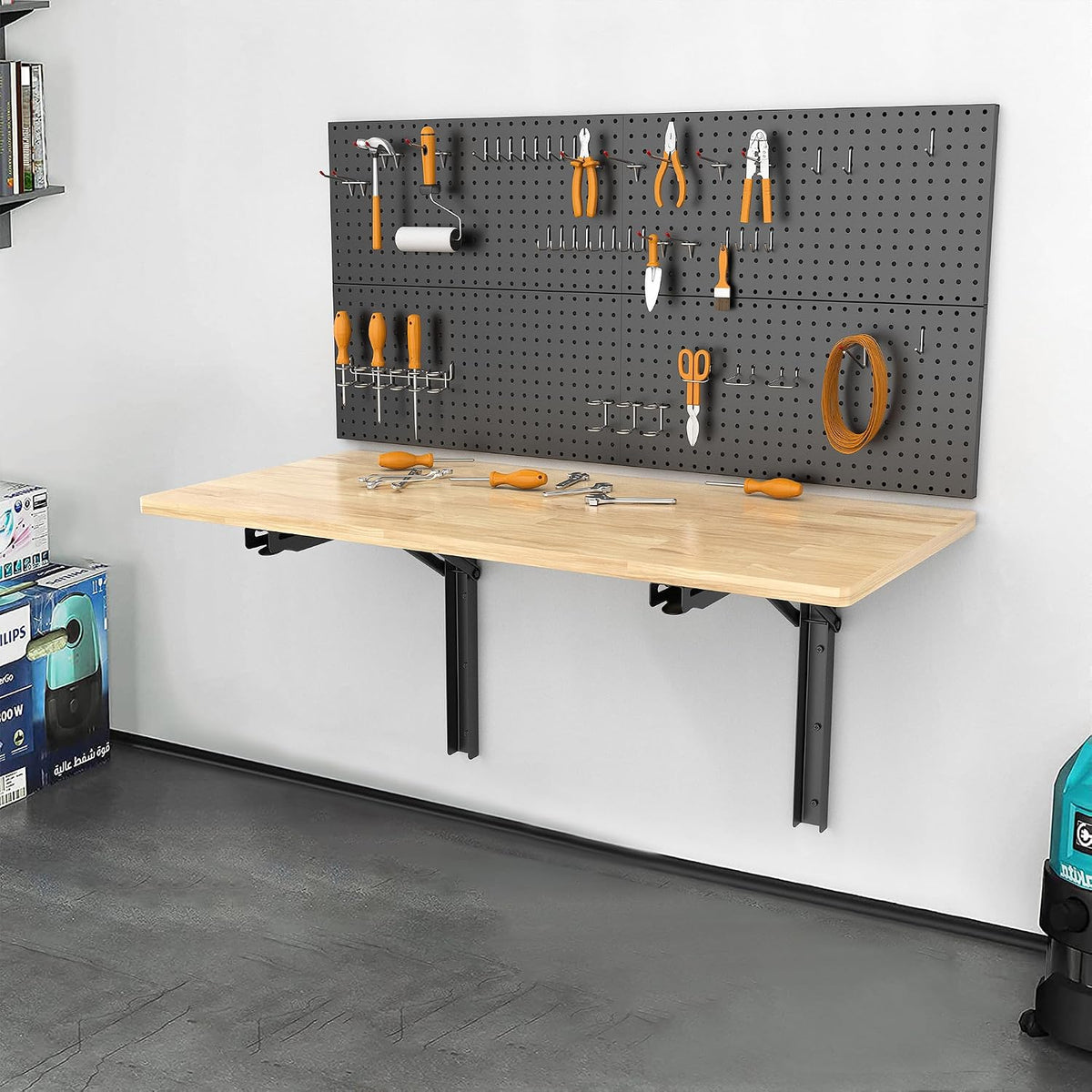 ultrawall wall mounted folding workbench, heavy duty foldable, package contents
