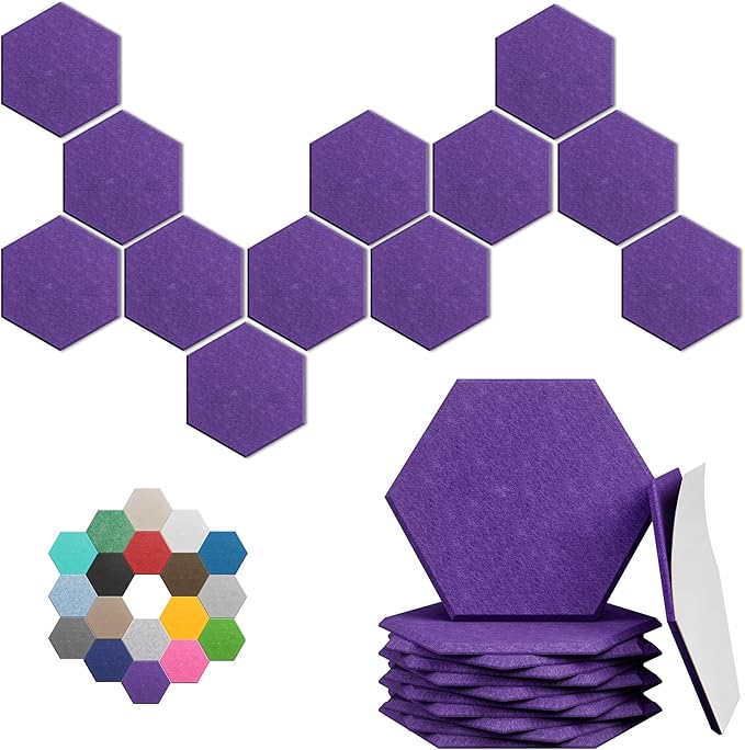 Hexagonal Acoustic Panels-12 Pack High-Density Sound Absorbing Panels by UNECHOACOUSTIC