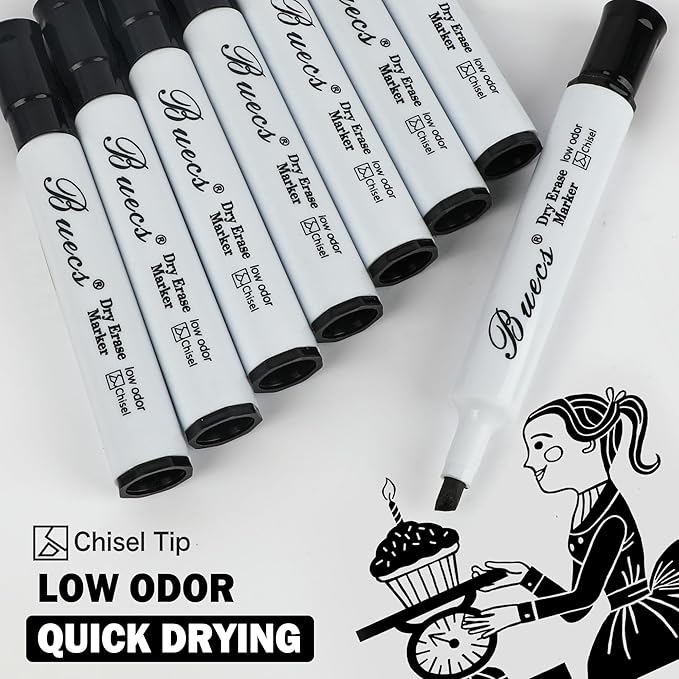 Buecs Black Dry Erase Markers, Chisel tip, Dry-Erase Boards, School Office - Image 5