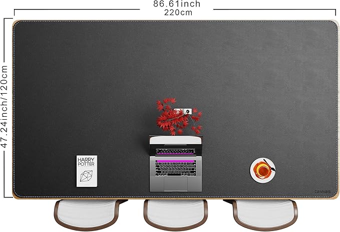 CENNBIE HUGE220 86.6" x 47" Black Leather Desk Mat - Image 2