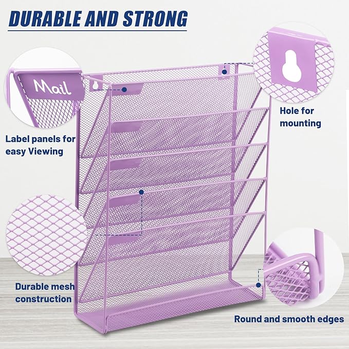 EASEPRES Desk File Organizer Mesh 6 Tier, Hanging Wall Mount Document - Image 3