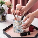 Jwest Pen Holder, Ceramic Shiny Gold Graphic Butterfly Pattern Pencil Cup - Image 5
