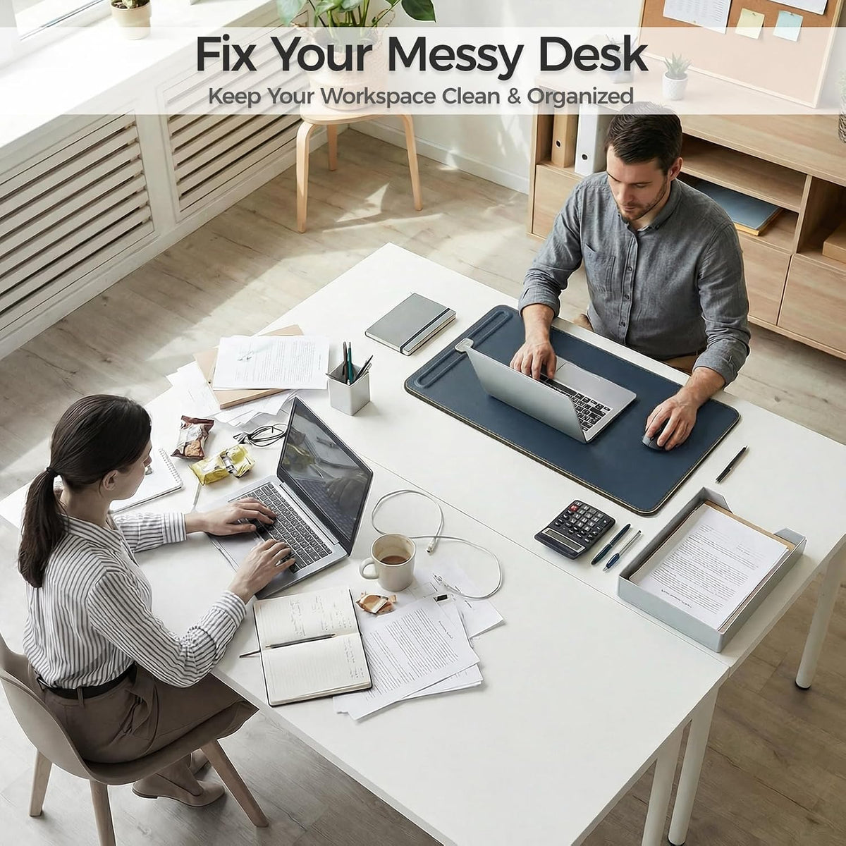 Desk Mat – Double-Sided Vegan Leather & Felt | Built-In Magnetic Cable Or...