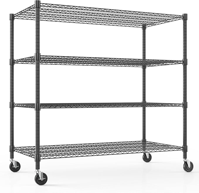Himimi Storage Shelves with Wheels, 4-Tier Heavy Duty Steel Wire Rack Storage by Himimi