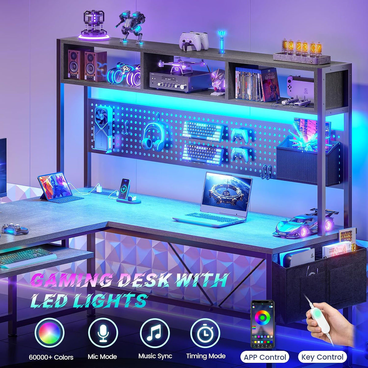 SEDETA L Shaped Office Desk with Hutch, Reversible 94.5" Computer Desk