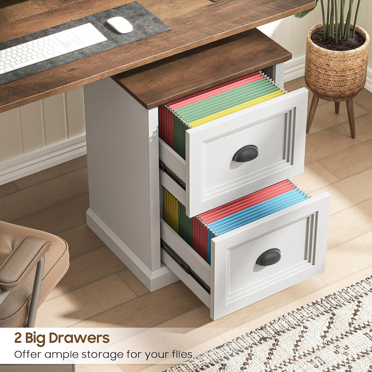 Halitaa Vertical File Cabinet with 2 Drawers for Home Office, White