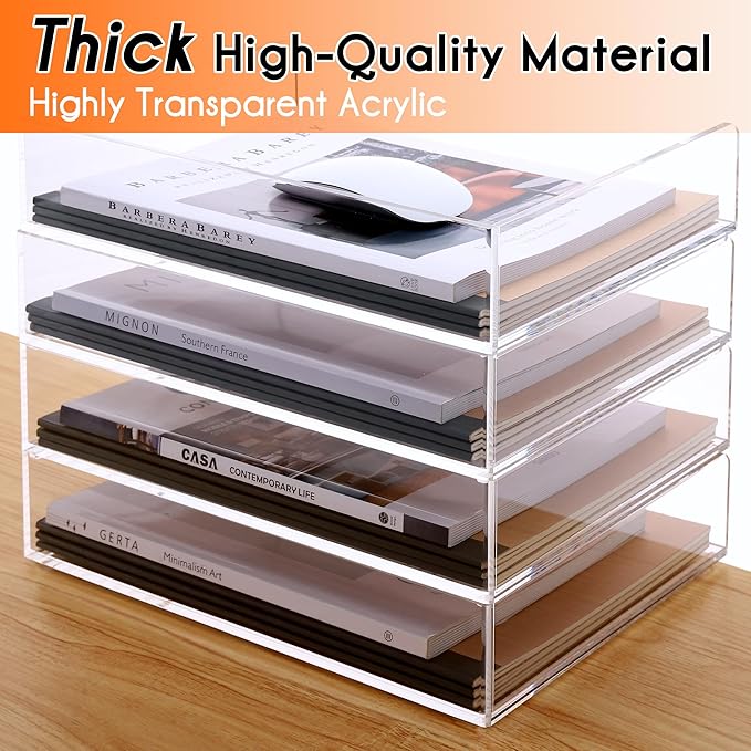 HeZone Paper Organizer, 2 Tier Stackable A4 Size Acrylic Letter Tray, - Image 7