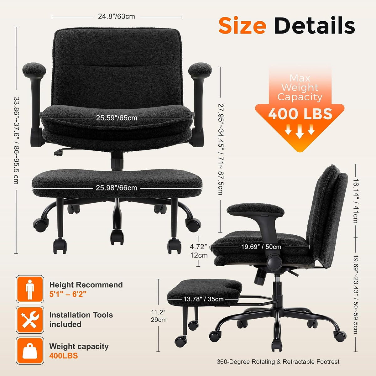IWMH Cross Legged Office Chair with Flip-up Armrests for ADHD, Extra Wide