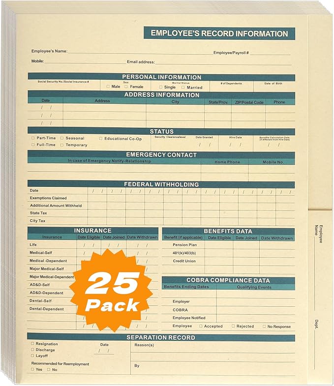 HR Folders for Employee Files – 25-Pack Heavy-Duty Manila Folders by YvnShineOffice