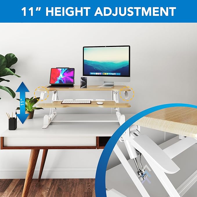 Mount-It! Height Adjustable Standing Desk Converter, 38” Wide, Desk Riser - Image 8